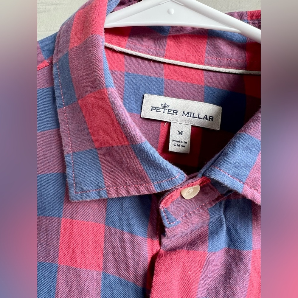 Peter Millar Red and Blue Plaid Casual Shirt - Picture 2 of 3